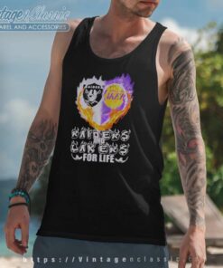 Raiders And Los Angeles Lakers For Life Logo Team Football In My Heart Tank Top Racerback