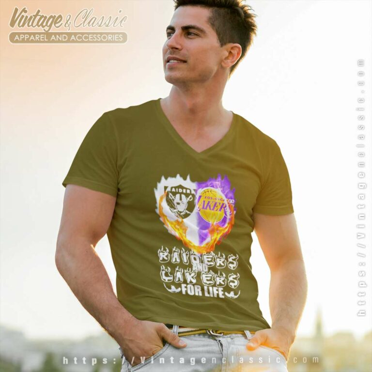 Raiders And Los Angeles Lakers For Life Logo Team Football In My Heart V Neck TShirt Raiders And Los Angeles Lakers For Life Logo Team Football In My Heart V Neck TShirt