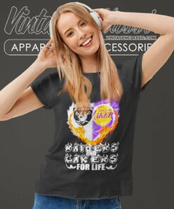 Raiders And Los Angeles Lakers For Life Logo Team Football In My Heart Women TShirt
