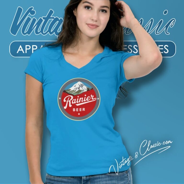 Rainier Beer Mountain Logo V Neck TShirt Rainier Beer Mountain Logo V Neck TShirt