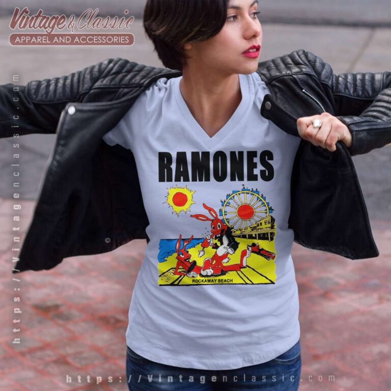 Ramones Rockaway Beach Summer V Neck TShirt Ramones Rockaway Beach Summer V Neck TShirt