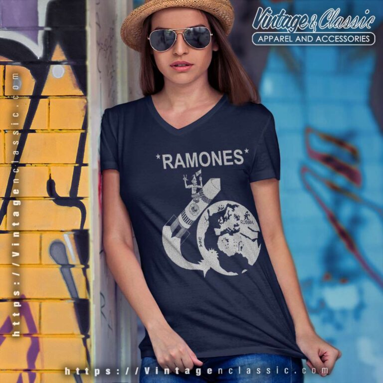 Ramones Rocket To Russia V Neck TShirt Ramones Rocket To Russia V Neck TShirt