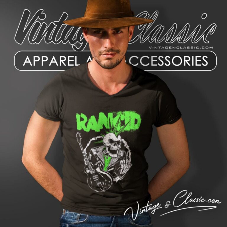 Rancid Skele Tim Guitar V Neck TShirt Rancid Skele Tim Guitar V Neck TShirt