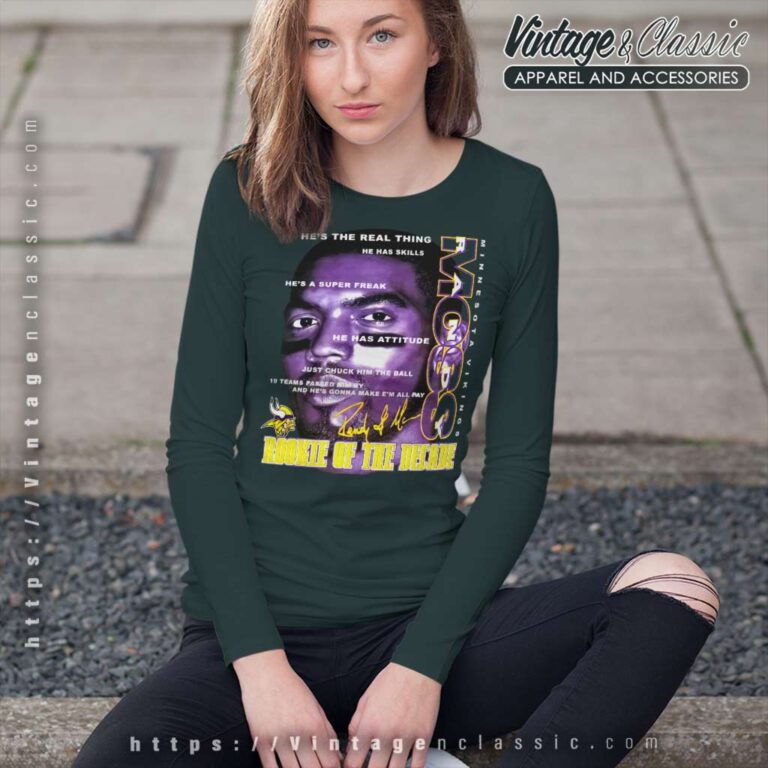 Randy Moss Minnesota Vikings Rookie Of Decade Long Sleeve Tee Randy Moss Minnesota Vikings Rookie Of Decade Long Sleeve Tee