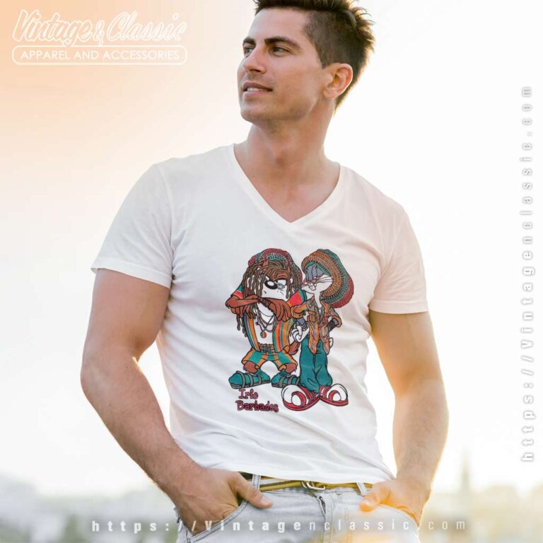 Rasta Taz And Bugs Bunny Irie Barbados V Neck TShirt Rasta Taz And Bugs Bunny Irie Barbados V Neck TShirt