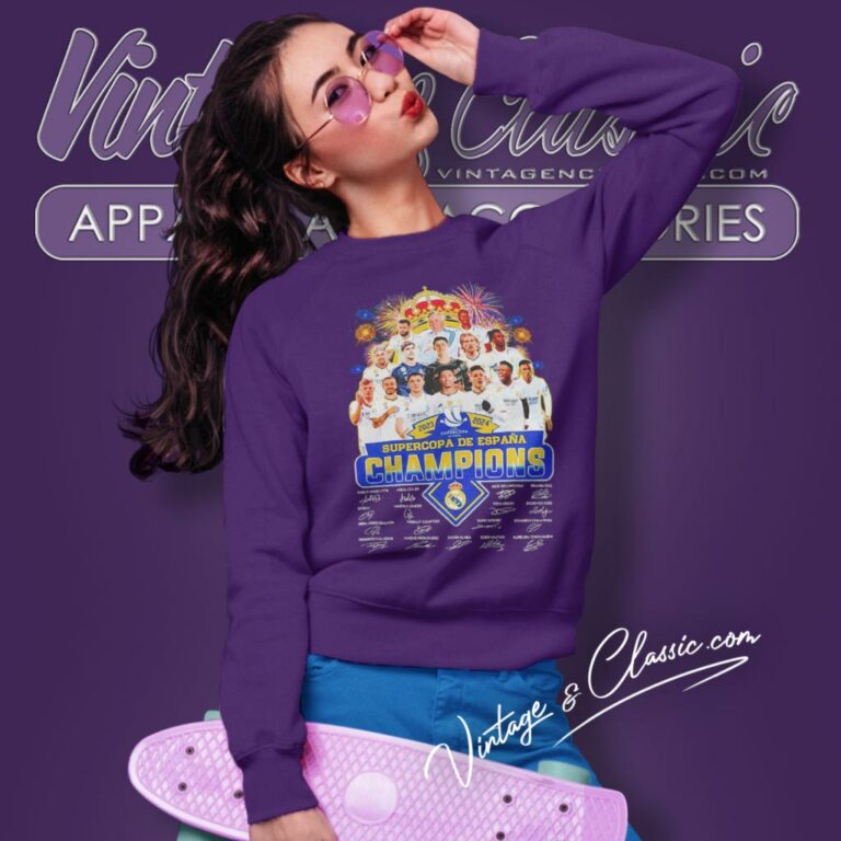 Real Madrid 2024 Supercopa De Espana Champions Signatures Sweatshirt Real Madrid 2024 Supercopa De Espana Champions Signatures Sweatshirt