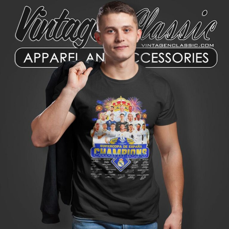 Real Madrid 2024 Supercopa De Espana Champions Signatures T Shirt Real Madrid 2024 Supercopa De Espana Champions Signatures T Shirt