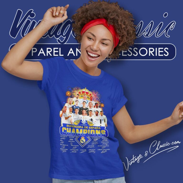 Real Madrid 2024 Supercopa De Espana Champions Signatures Women T Shirt Real Madrid 2024 Supercopa De Espana Champions Signatures Women T Shirt