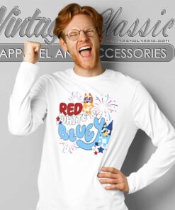 Red White Bluey 4th Of July Long Sleeve Tee