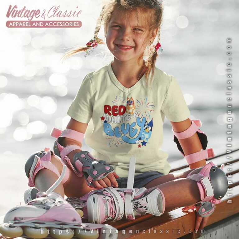 Red White Bluey 4th Of July kids Vneck Red White Bluey 4th Of July kids Vneck