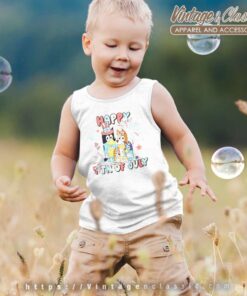 Red White Bluey Family Independence Day kids Tanktop