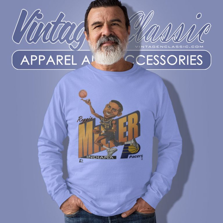 Reggie Miller Nba Basketball Caricature Indiana Pacers Long Sleeve Tee Reggie Miller Nba Basketball Caricature Indiana Pacers Long Sleeve Tee