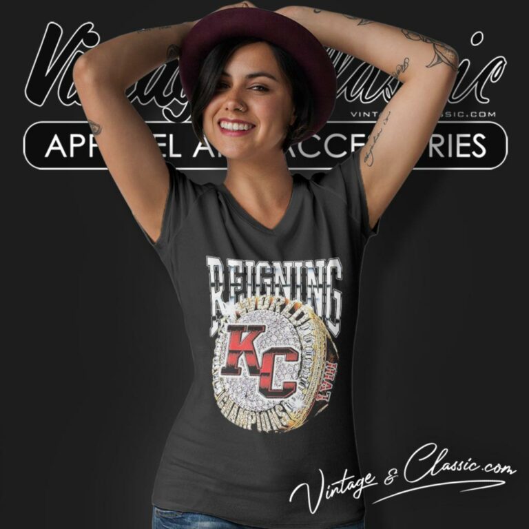 Reigning Ring Kansas City Chiefs Super Bowl Lviii Champions V Neck TShirt 1 Reigning Ring Kansas City Chiefs Super Bowl Lviii Champions V Neck TShirt 1