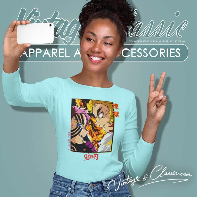 Rengoku Akaza Demon Slayer Shirt Manga Anime Long Sleeve Tee Rengoku Akaza Demon Slayer Shirt Manga Anime Long Sleeve Tee