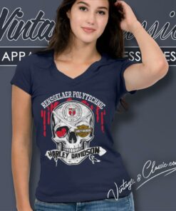 Rensselaer Polytechnic Institute Harley Davidson Skull V Neck TShirt