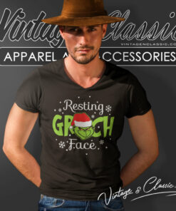 Resting Grinch Face Santa Shirt 5 Resting Grinch Face Santa V Neck TShirt
