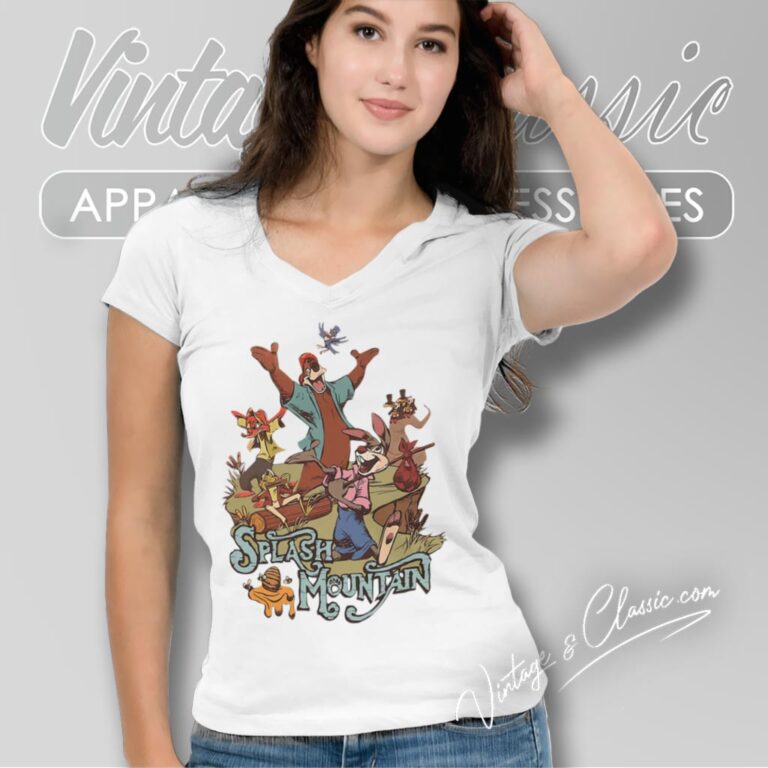 Retro Disneyland Splash Mountain Disney Characters V Neck TShirt Retro Disneyland Splash Mountain Disney Characters V Neck TShirt
