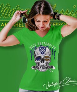 Rice University Harley Davidson Skull V Neck TShirt