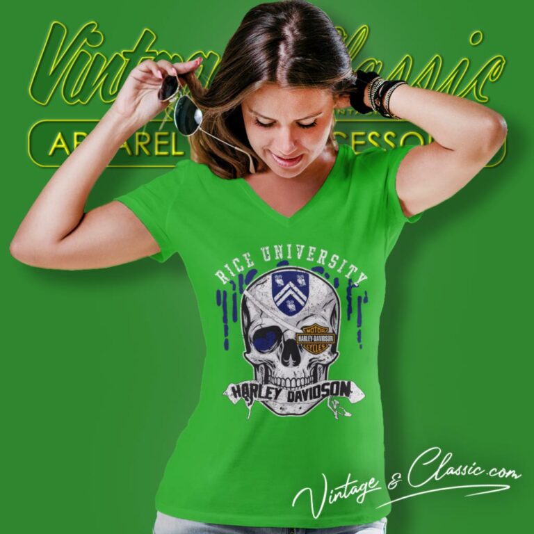 Rice University Harley Davidson Skull V Neck TShirt Rice University Harley Davidson Skull V Neck TShirt