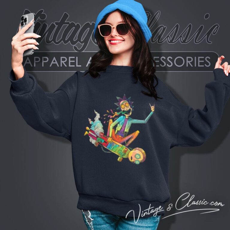 Rick And Morty Psychedelic With Skateboard Sweatshirt Rick And Morty Psychedelic With Skateboard Sweatshirt