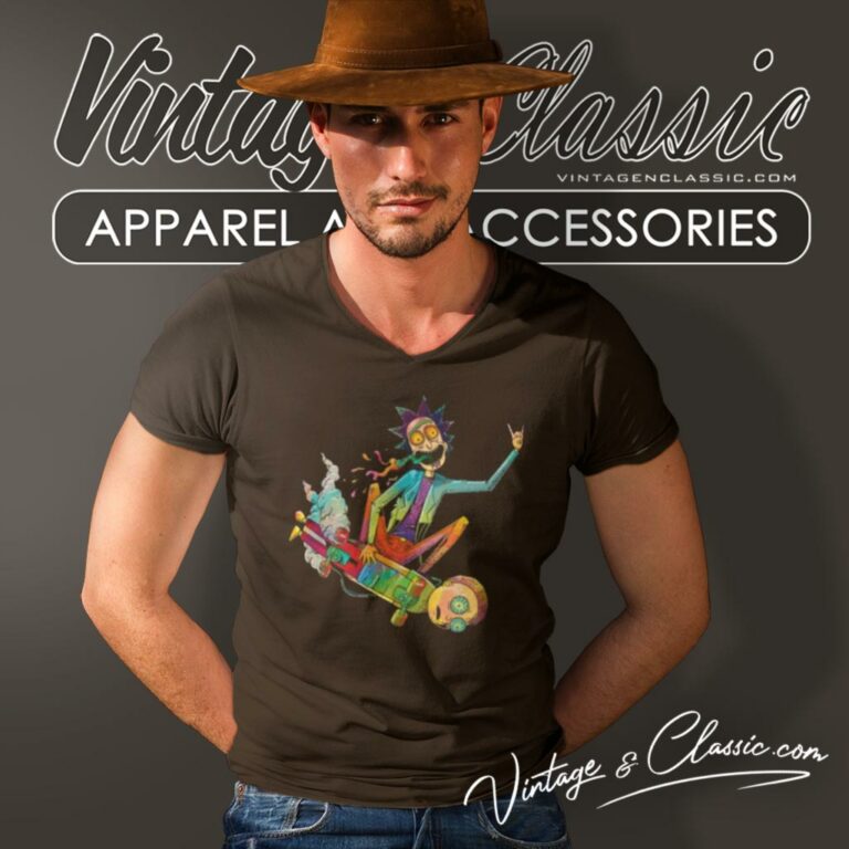 Rick And Morty Psychedelic With Skateboard V Neck TShirt Rick And Morty Psychedelic With Skateboard V Neck TShirt