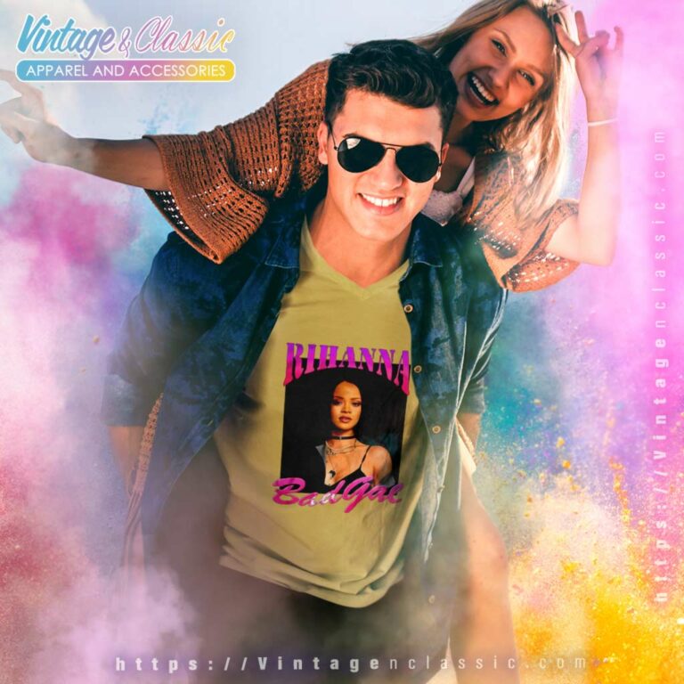 Rihanna On Purple Letter V Neck TShirt Rihanna On Purple Letter V Neck TShirt