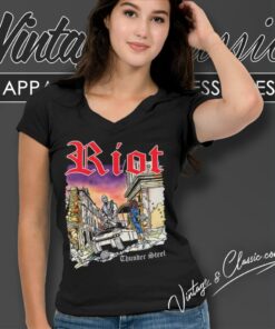 Riot V Shirt Thundersteel American Speed Metal Band Art Logo V Neck TShirt