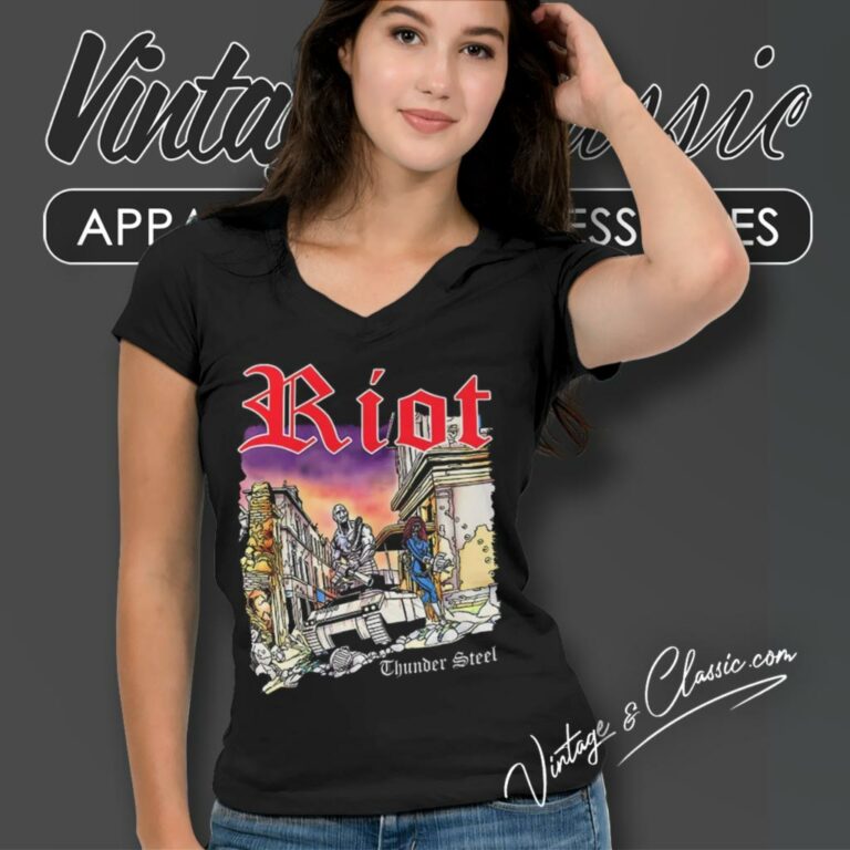 Riot V Shirt Thundersteel American Speed Metal Band Art Logo V Neck TShirt Riot V Shirt Thundersteel American Speed Metal Band Art Logo V Neck TShirt