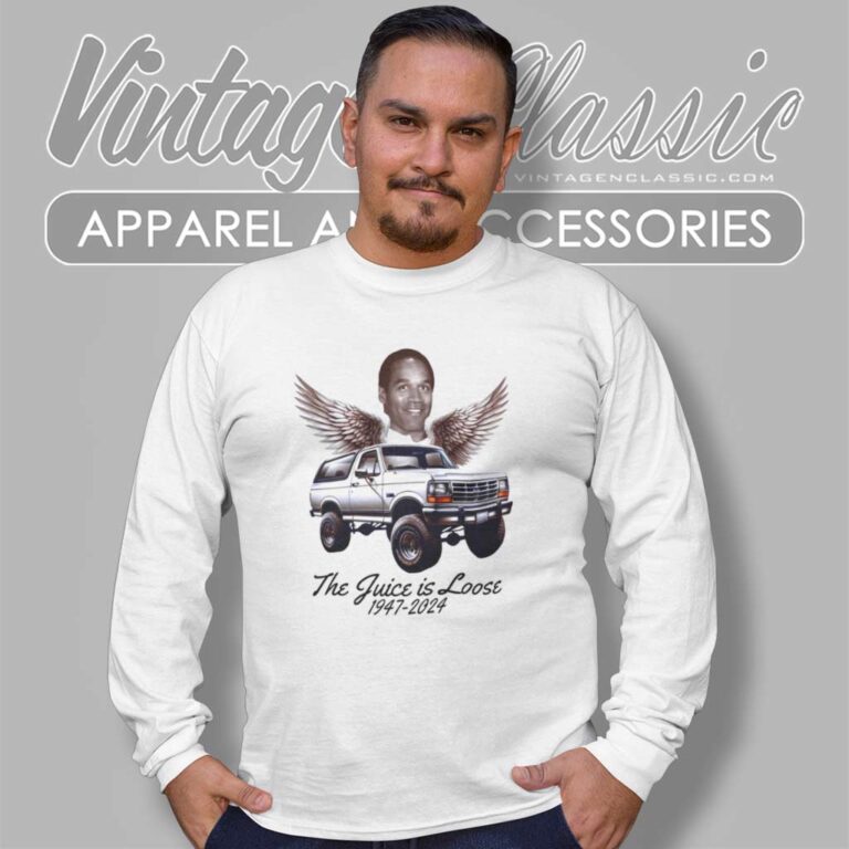 Rip Oj White Bronco With Wings The Juice Is Loose Long Sleeve Tee Rip Oj White Bronco With Wings The Juice Is Loose Long Sleeve Tee