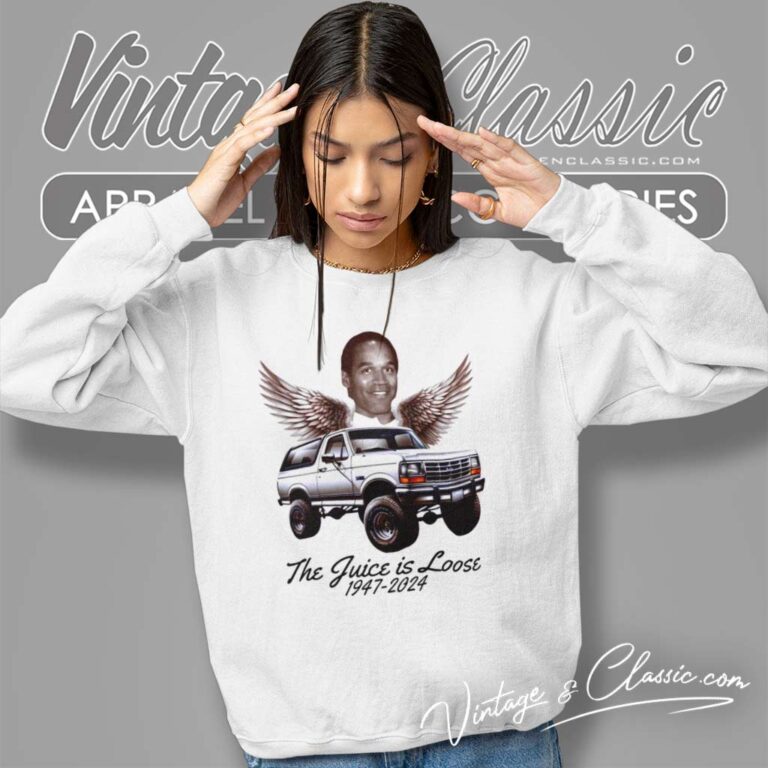 Rip Oj White Bronco With Wings The Juice Is Loose Sweatshirt Rip Oj White Bronco With Wings The Juice Is Loose Sweatshirt