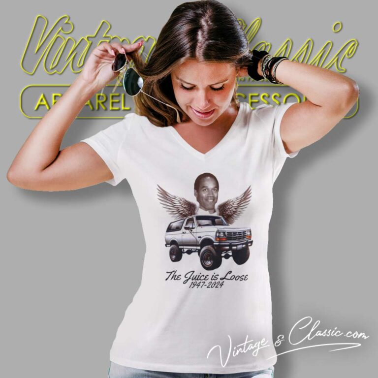 Rip Oj White Bronco With Wings The Juice Is Loose V Neck TShirt Rip Oj White Bronco With Wings The Juice Is Loose V Neck TShirt