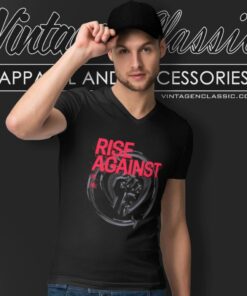 Rise Against Dual Heartfist V Neck TShirt