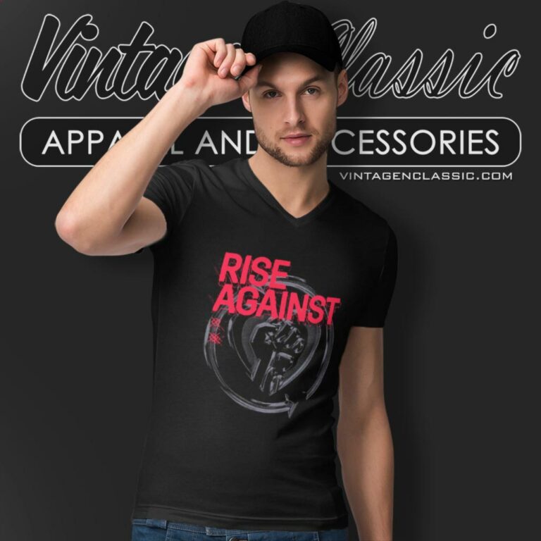 Rise Against Dual Heartfist V Neck TShirt Rise Against Dual Heartfist V Neck TShirt