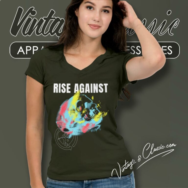 Rise Against Projecting Skull V Neck TShirt Rise Against Projecting Skull V Neck TShirt