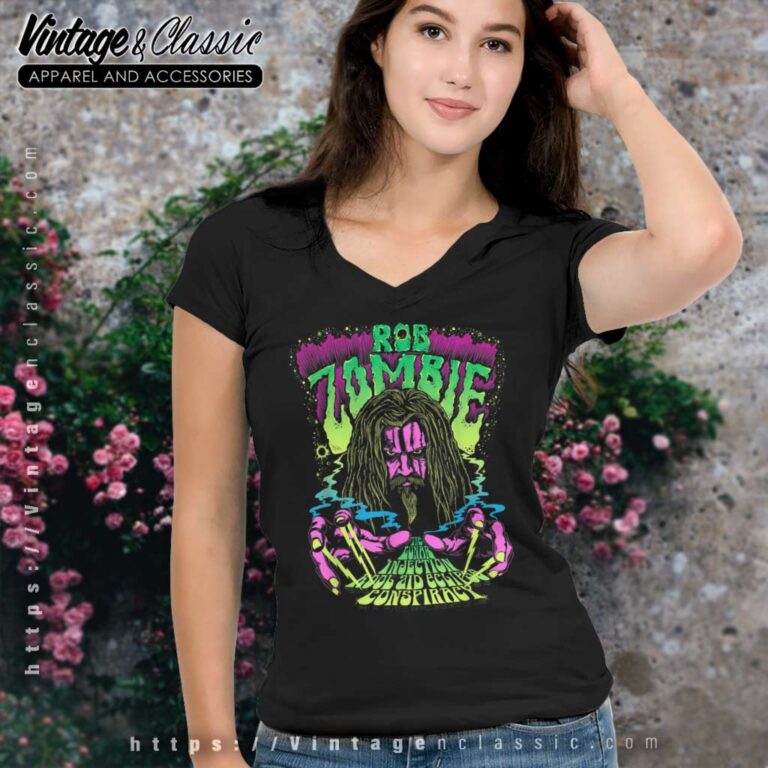 Rob Zombie Lunar Neon V Neck TShirt Rob Zombie Lunar Neon V Neck TShirt