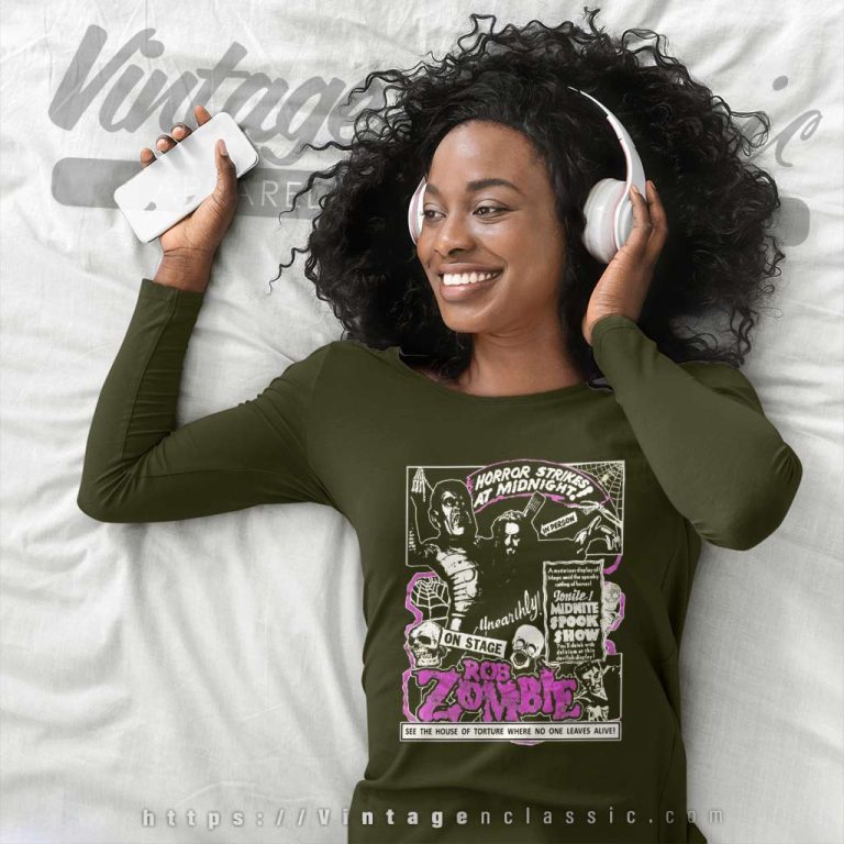 Rob Zombie Shirt Horror Strikes At Midnight Long Sleeve Tee Rob Zombie Shirt Horror Strikes At Midnight Long Sleeve Tee