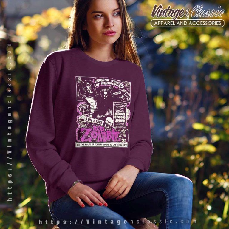 Rob Zombie Shirt Horror Strikes At Midnight Sweatshirt Rob Zombie Shirt Horror Strikes At Midnight Sweatshirt