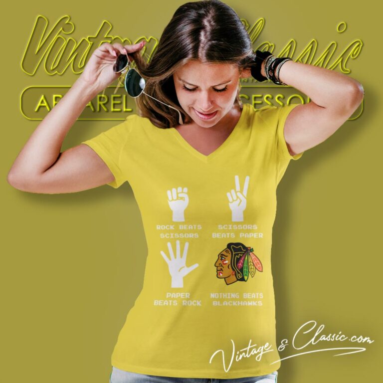 Rock Paper Scissors Nothing Beats The Chicago Blackhawks V Neck TShirt Rock Paper Scissors Nothing Beats The Chicago Blackhawks V Neck TShirt