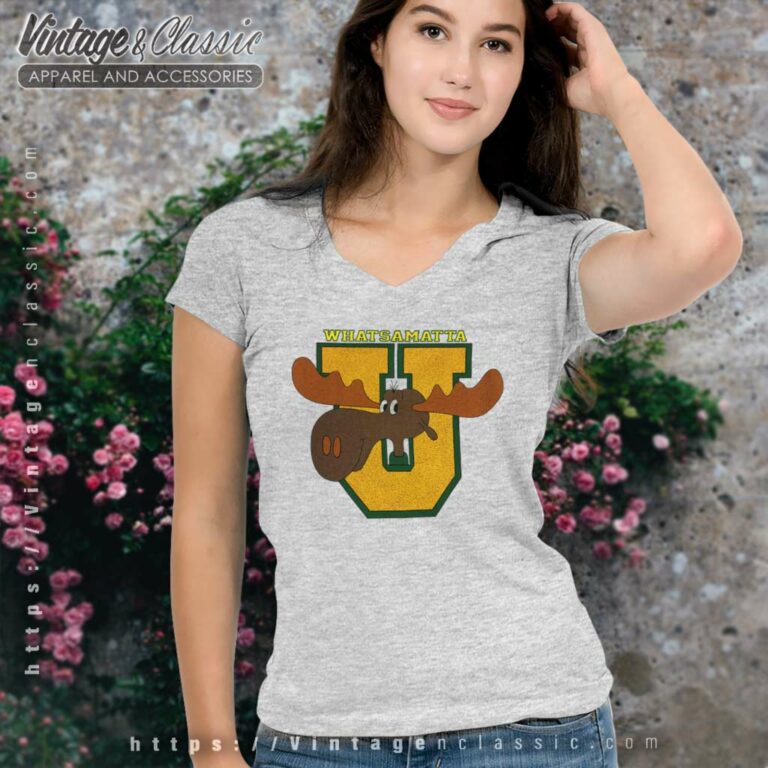 Rocky And Bullwinkle Shirt Whatsamatta University Cartoon V Neck TShirt Rocky And Bullwinkle Shirt Whatsamatta University Cartoon V Neck TShirt