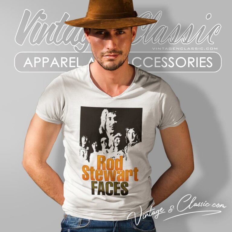 Rod Stewart Faces Tour V Neck TShirt Rod Stewart Faces Tour V Neck TShirt