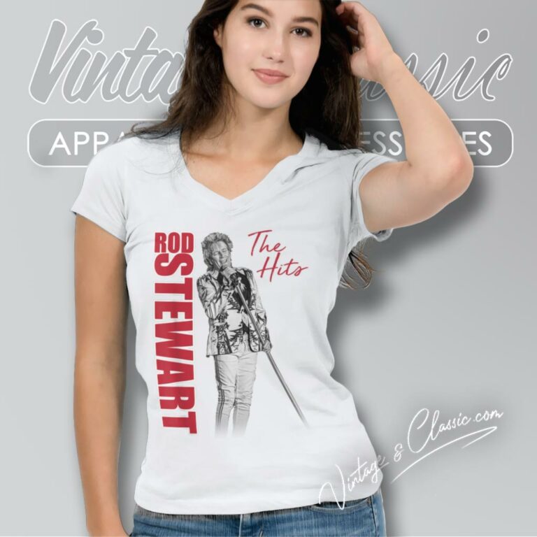 Rod Stewart Las Vegas Photo V Neck TShirt Rod Stewart Las Vegas Photo V Neck TShirt