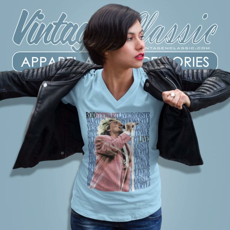 Rod Stewart Live Tour 1989 V Neck TShirt Rod Stewart Live Tour 1989 V Neck TShirt