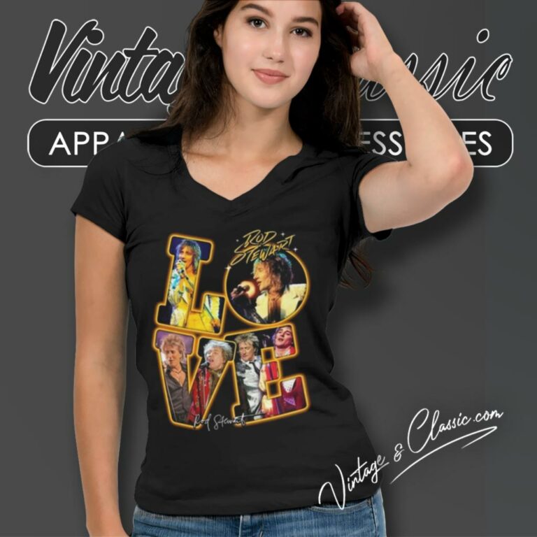 Rod Stewart Love Signatures V Neck TShirt Rod Stewart Love Signatures V Neck TShirt
