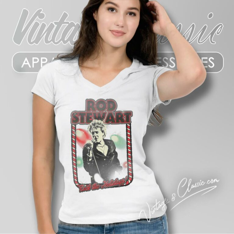 Rod Stewart Rock The Holidays V Neck TShirt Rod Stewart Rock The Holidays V Neck TShirt