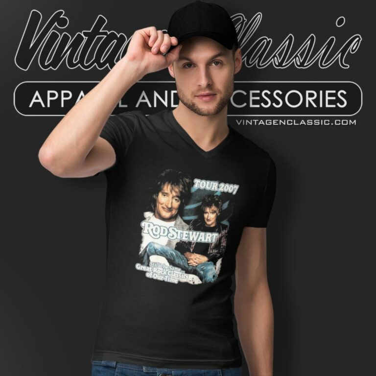 Rod Stewart Tour 2007 V Neck TShirt Rod Stewart Tour 2007 V Neck TShirt