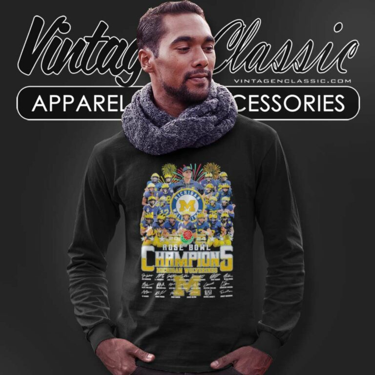 Rose Bowl Champions Michigan Wolverines Football Signatures Long Sleeve Tee Rose Bowl Champions Michigan Wolverines Football Signatures Long Sleeve Tee
