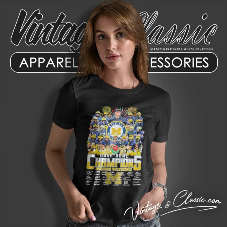 Rose Bowl Champions Michigan Wolverines Football Signatures Women TShirt Rose Bowl Champions Michigan Wolverines Football Signatures Women TShirt