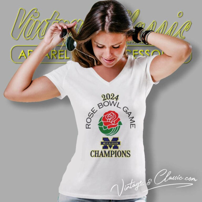 Rose Bowl Game Michigan Wolverines Champions 2024 V Neck TShirt 1 Rose Bowl Game Michigan Wolverines Champions 2024 V Neck TShirt 1