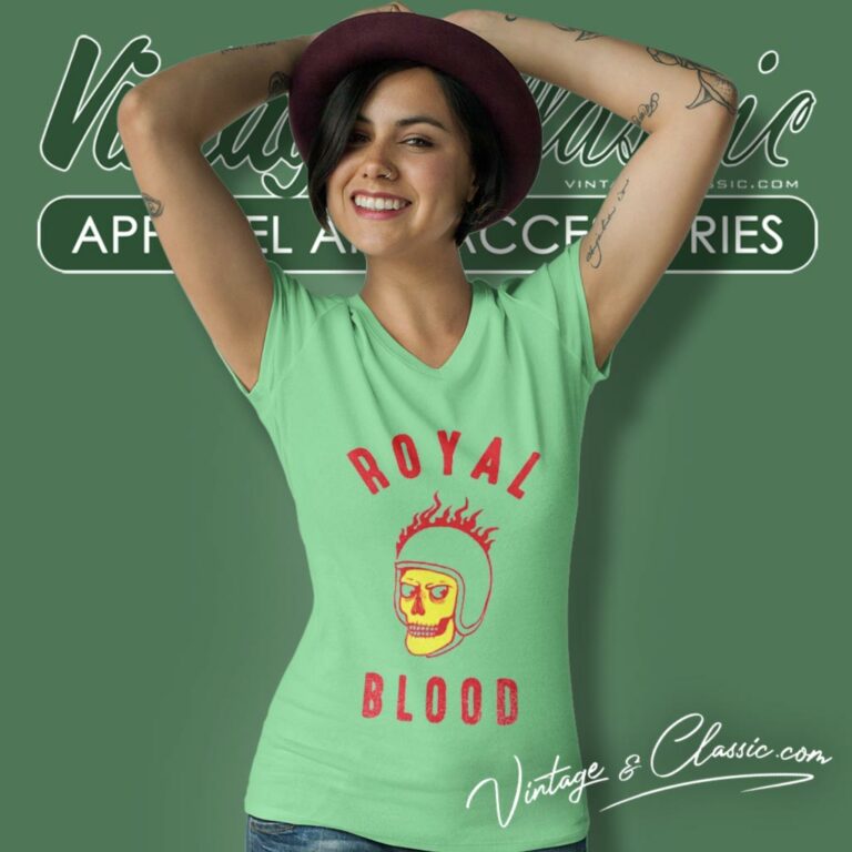 Royal Blood Flaming Skull V Neck TShirt Royal Blood Flaming Skull V Neck TShirt