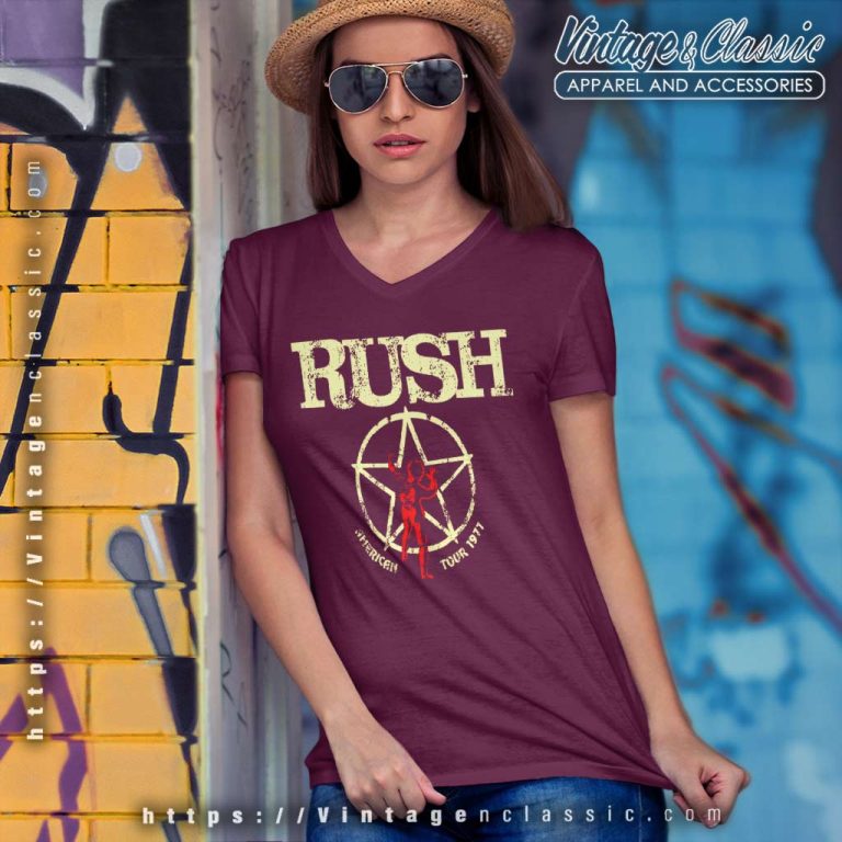 Rush American Tour 1977 V Neck TShirt Rush American Tour 1977 V Neck TShirt